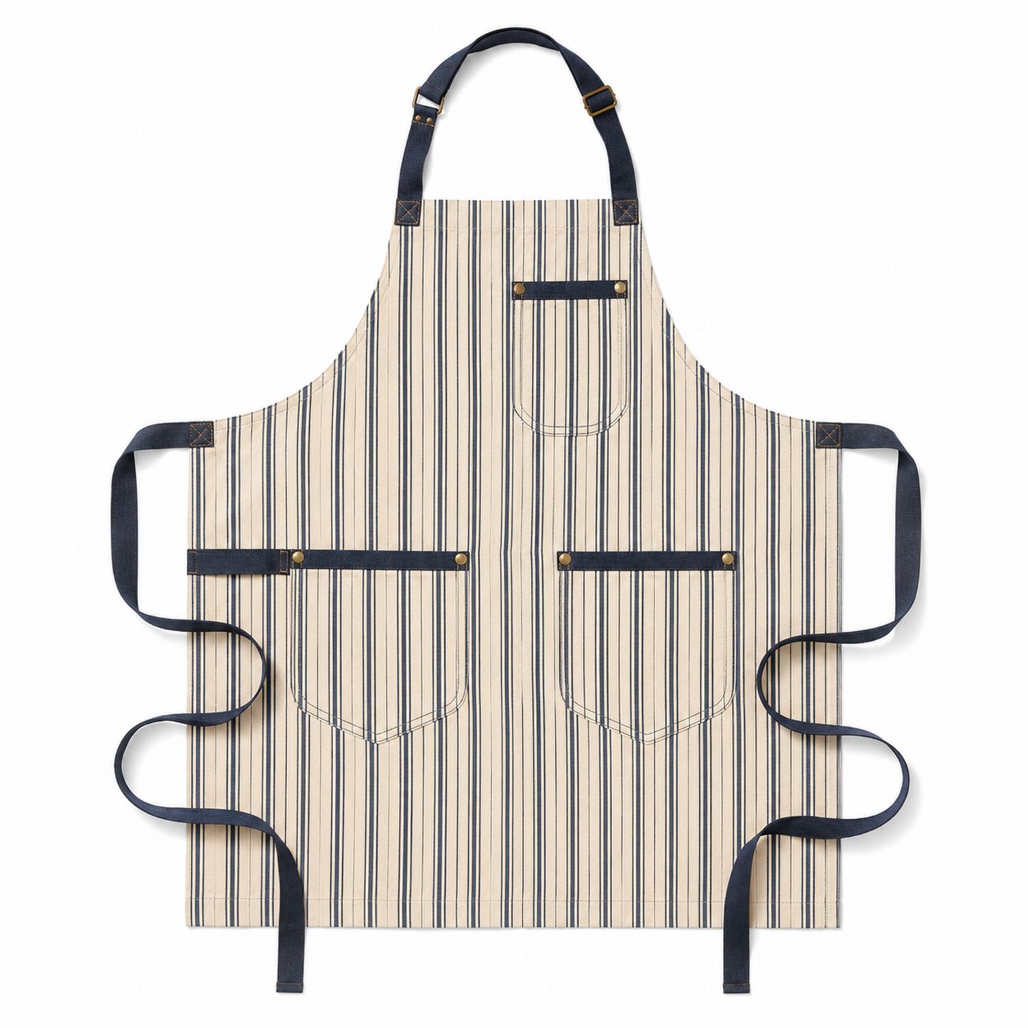 Gestreifte Küchenschürze mit Taschen in Creme und Marineblau