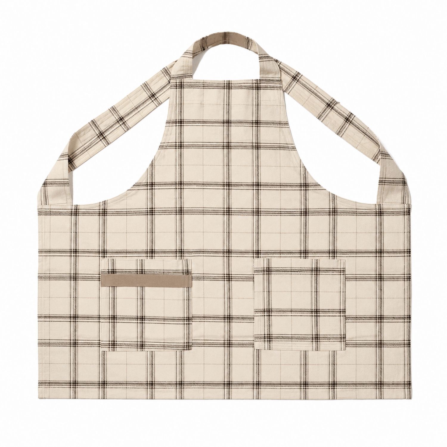 Küchenschürze mit Karomuster und Taschen Beige/Schwarz