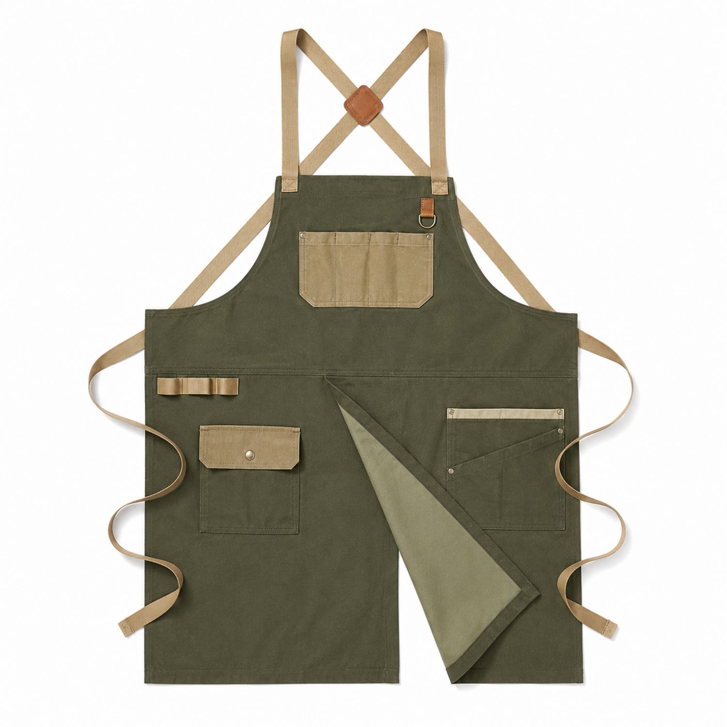 Verstellbare Handwerkerschürze Olivgrün/Sand mit Mehrzwecktaschen