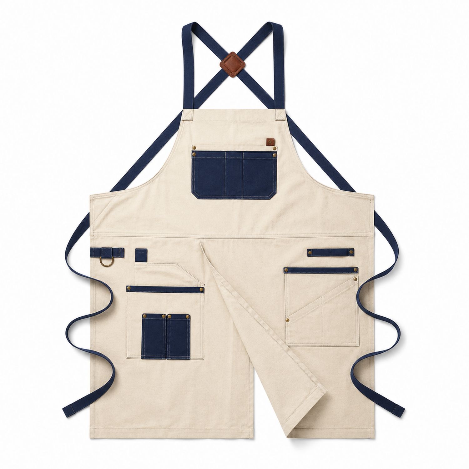 Handwerkerschürze Beige und Blau mit Verstellbaren Riemen und Werkzeugtaschen