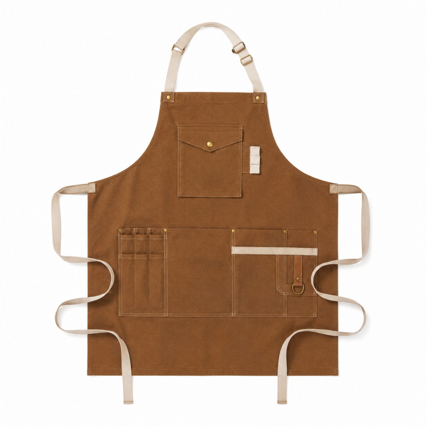 Verstellbare Schürze aus braunem Canvas mit Taschen