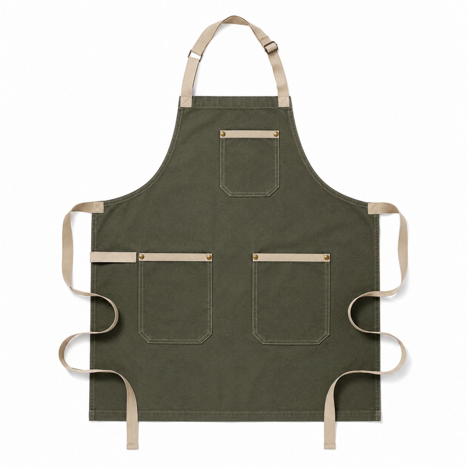Verstellbare olivgrüne Küchenschürze mit Taschen