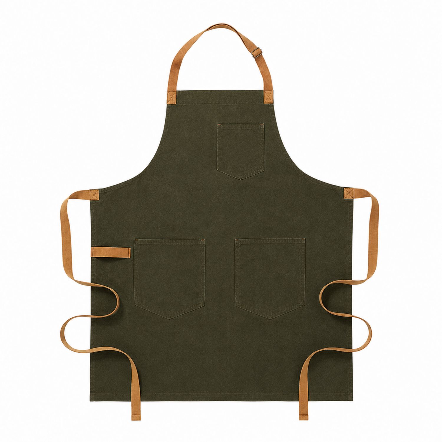 Unisex Schürze Dunkelgrün mit Taschen und Lederriemen