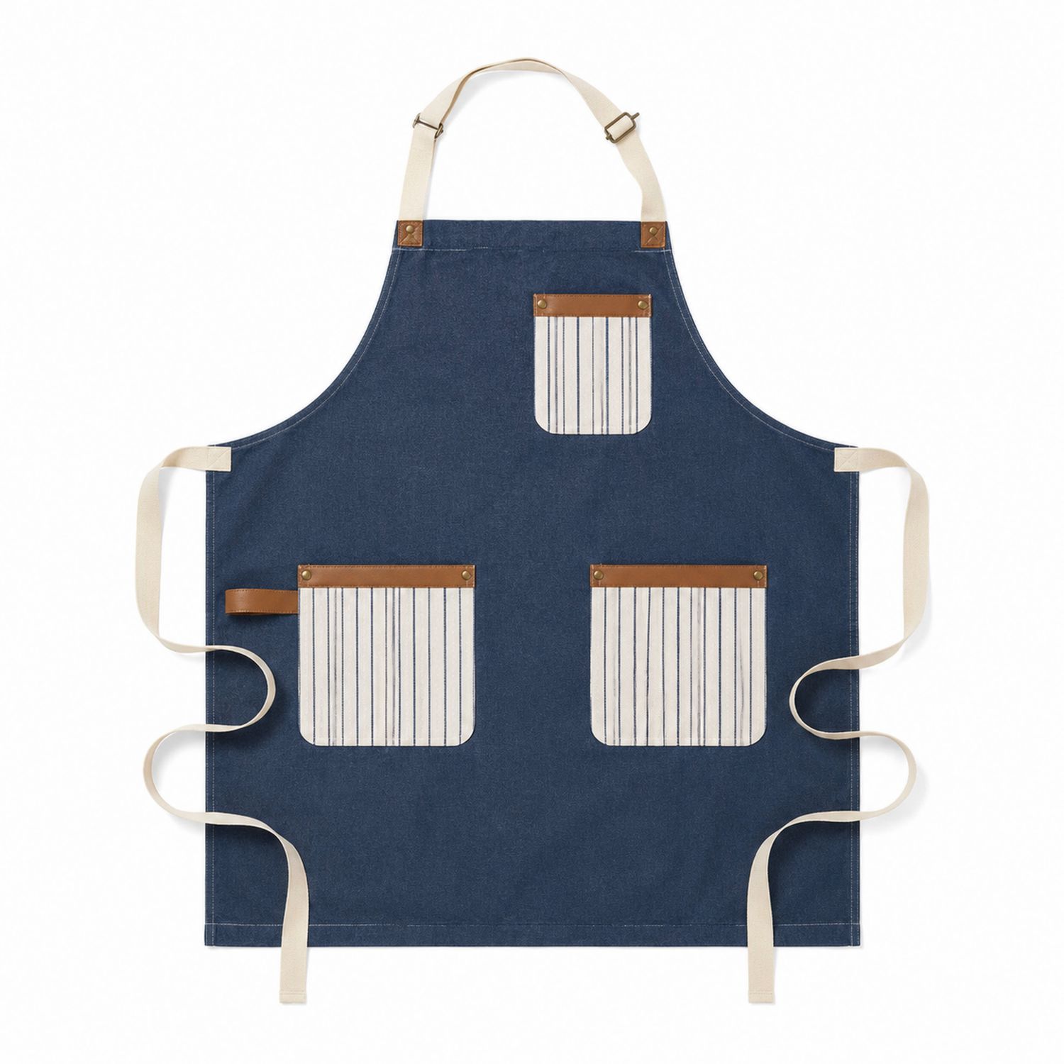 Verstellbare Küchenschürze mit Streifen und Taschen in Blau