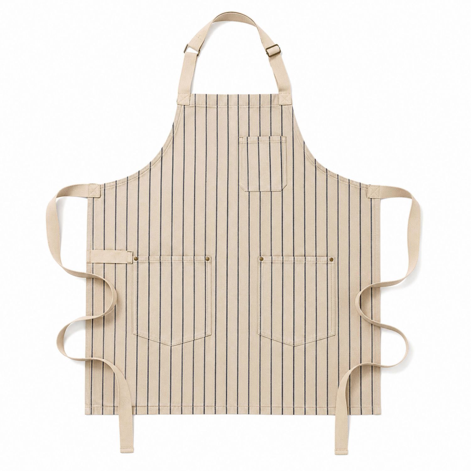 Verstellbare gestreifte Küchenschürze Beige/Blau mit Taschen