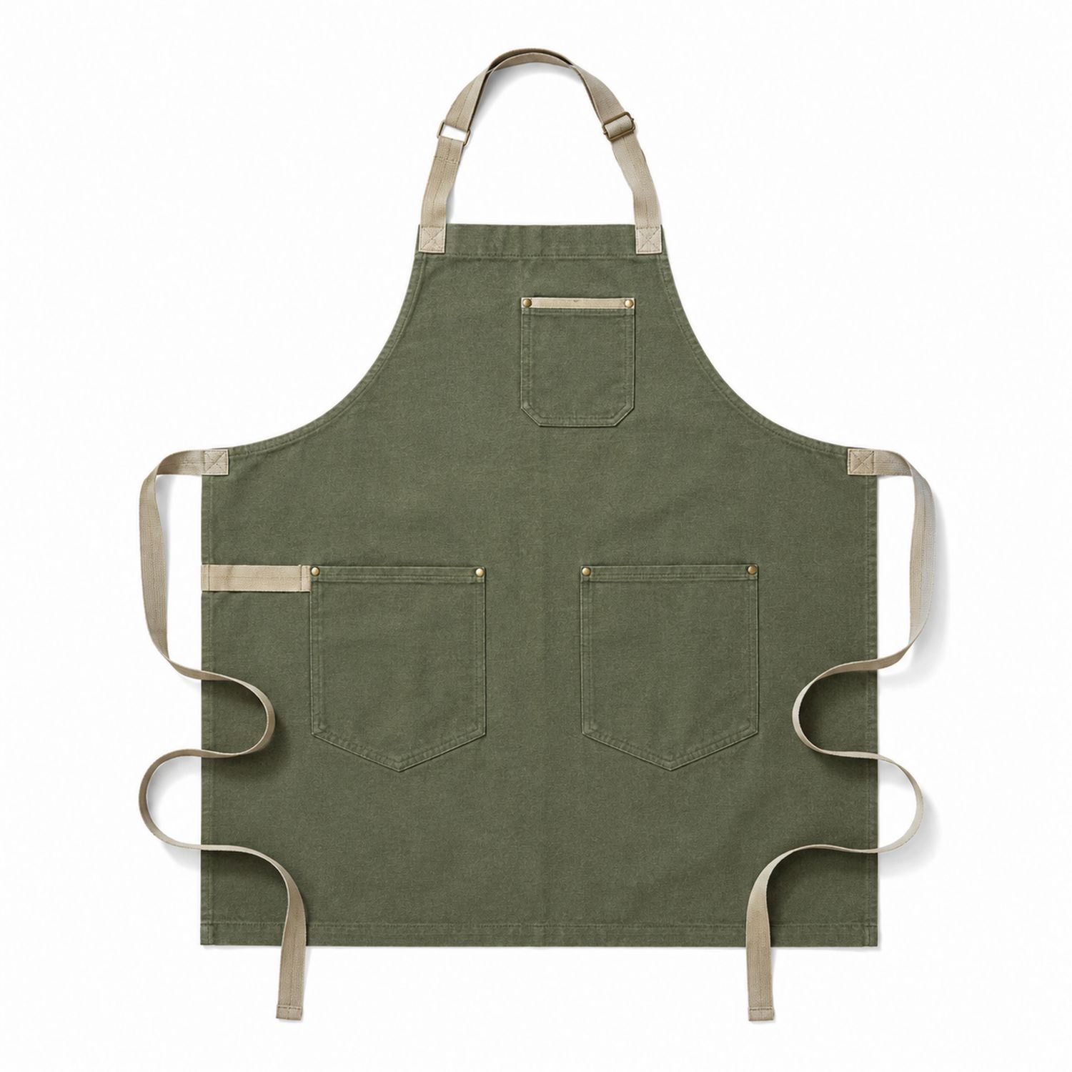 Grüne Küchenschürze mit verstellbaren Trägern und Taschen
