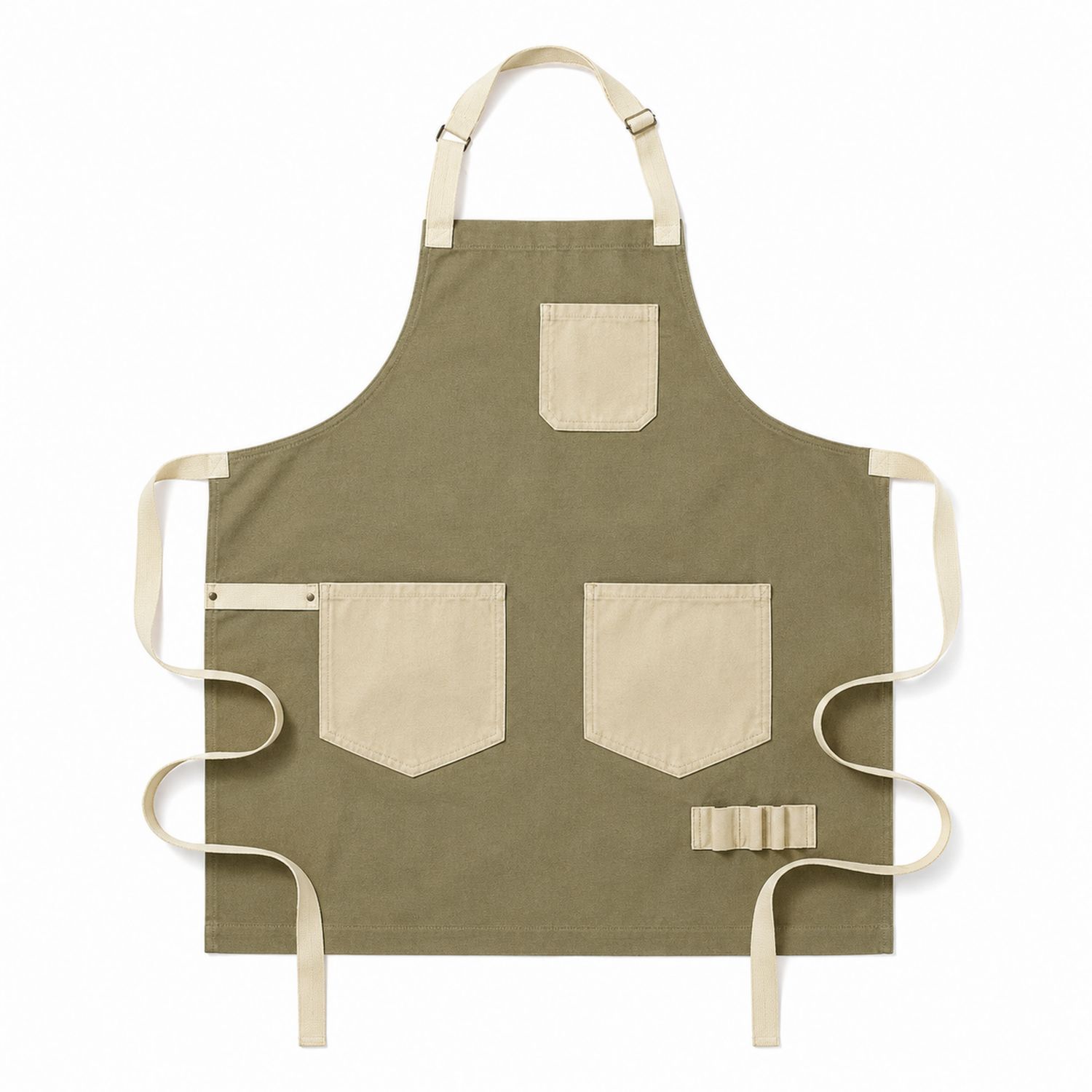 Verstellbare Küchenschürze in Khaki mit Taschen