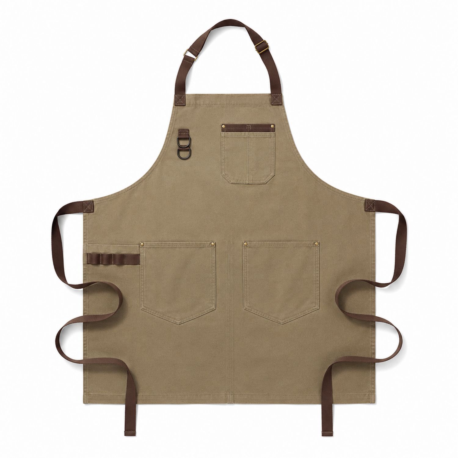 Robuste Beige Schürze mit Taschen und Verstellbarem Nackenriemen
