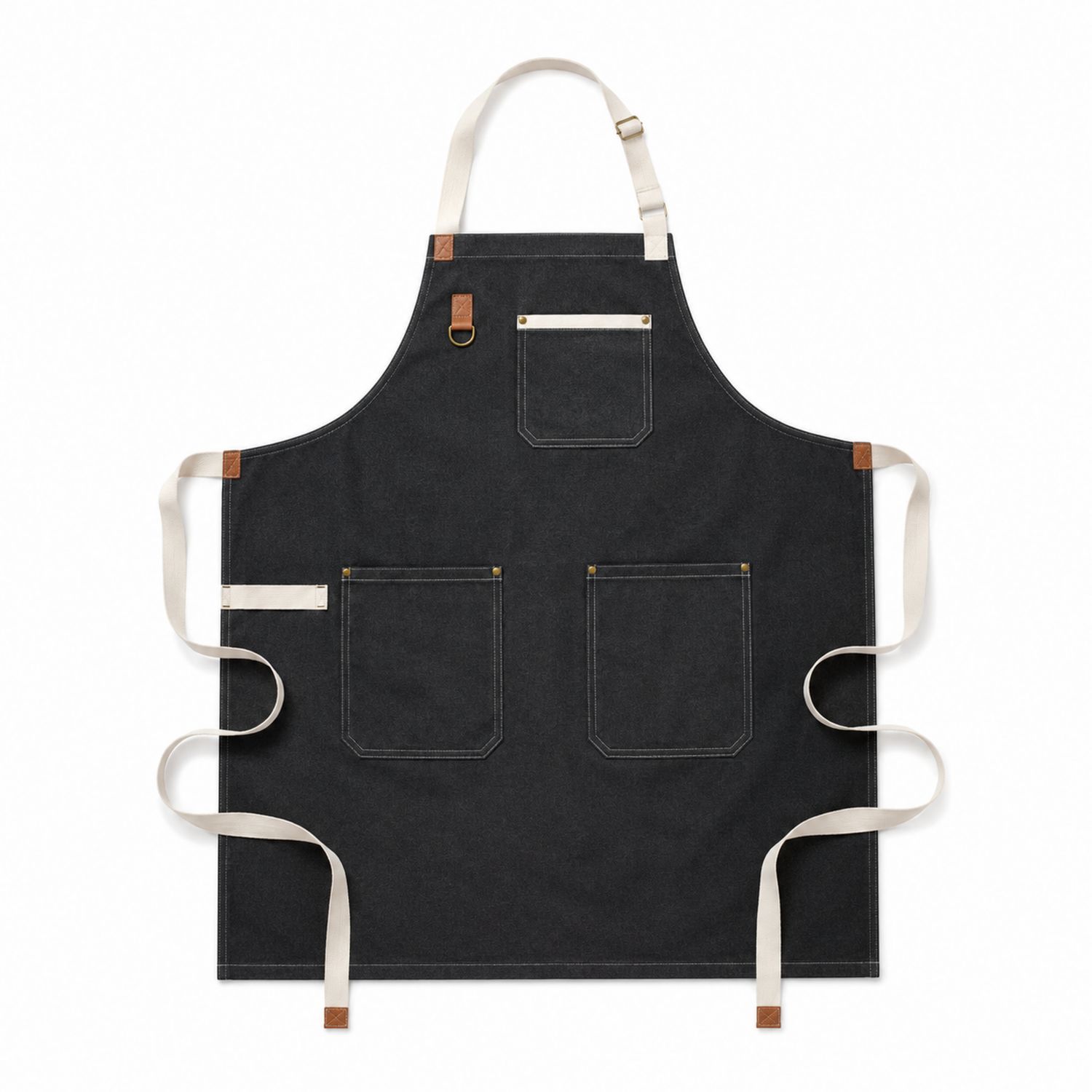 Robuste Latzschürze mit verstellbaren Riemen und Taschen - Schwarz