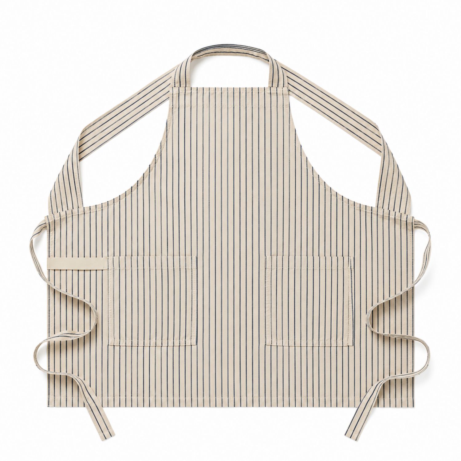 Gestreifte Küchenschürze Unisex mit Taschen - Beige/Blau