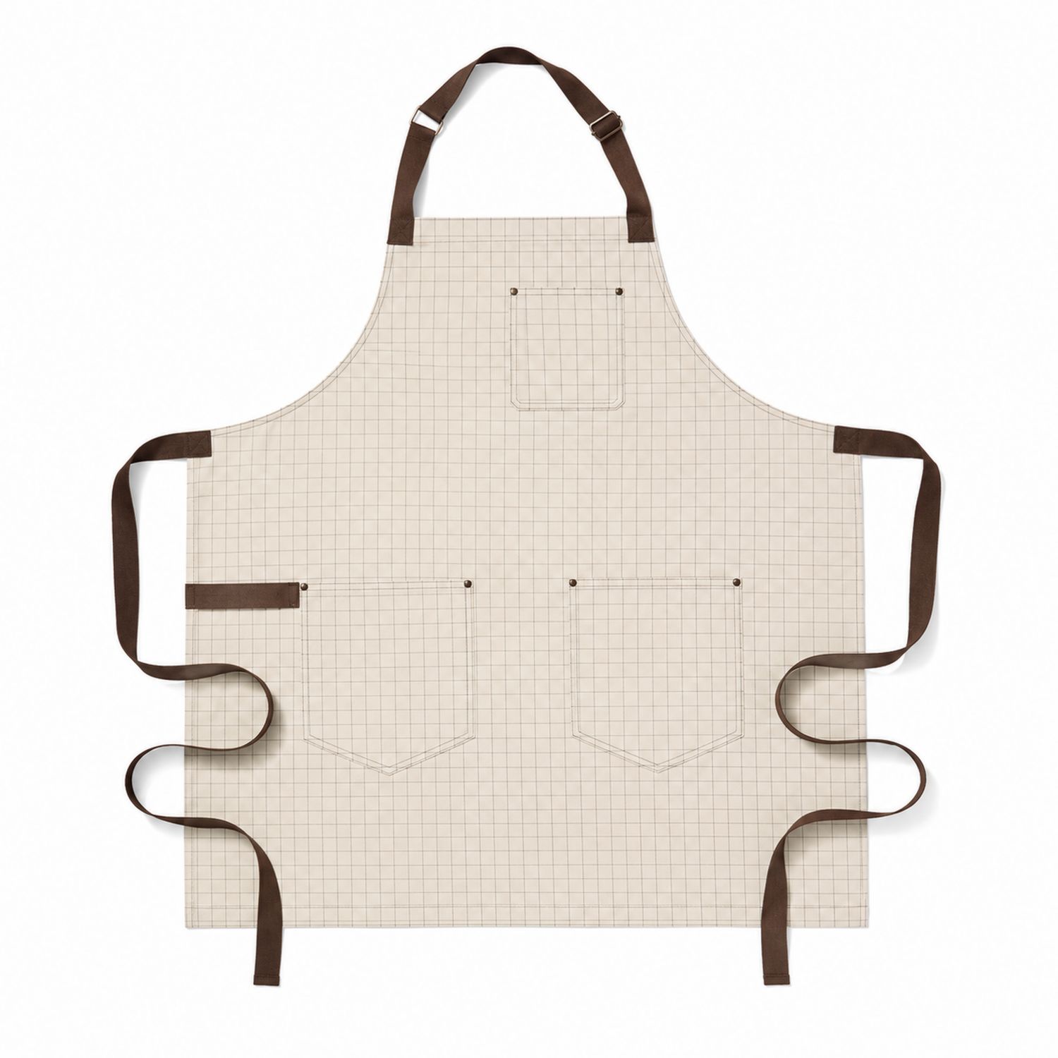 Verstellbare karierte Küchenschürze in Beige und Braun