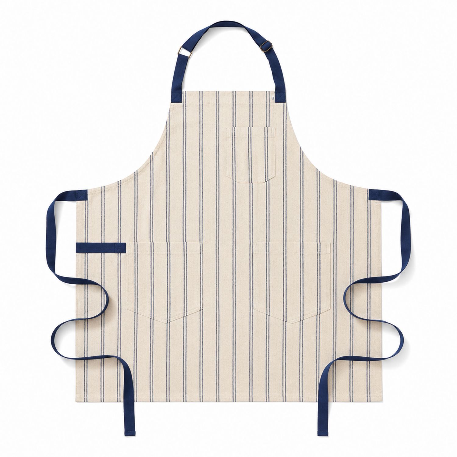 Verstellbare Küchenschürze Beige mit blauen Streifen