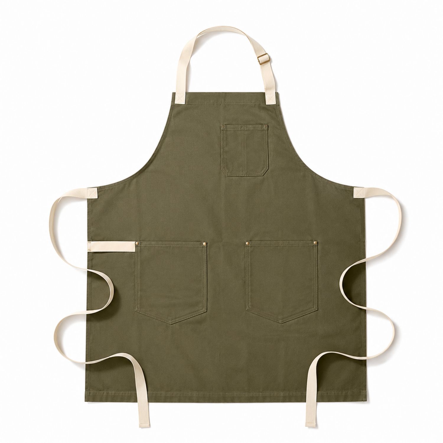 Küchenschürze Grün mit Taschen und Verstellbarem Nackenband