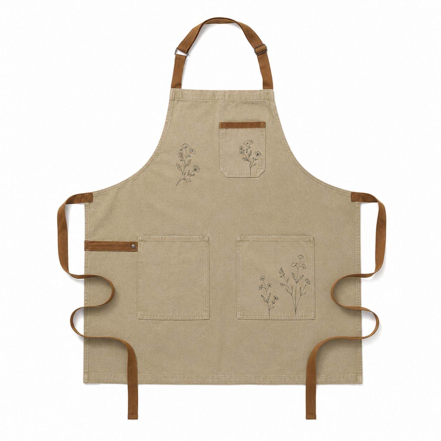 Beige Küchenschürze mit Blumenstickerei