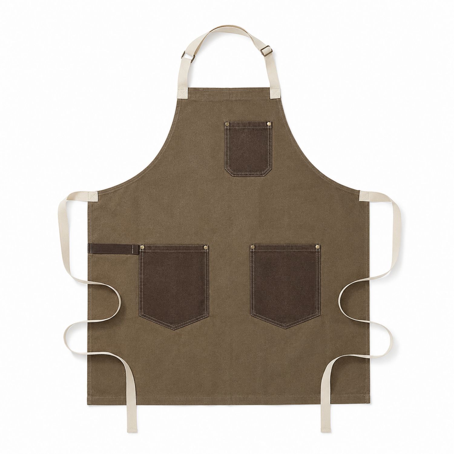 Verstellbare Unisex Schürze mit Taschen in Khaki