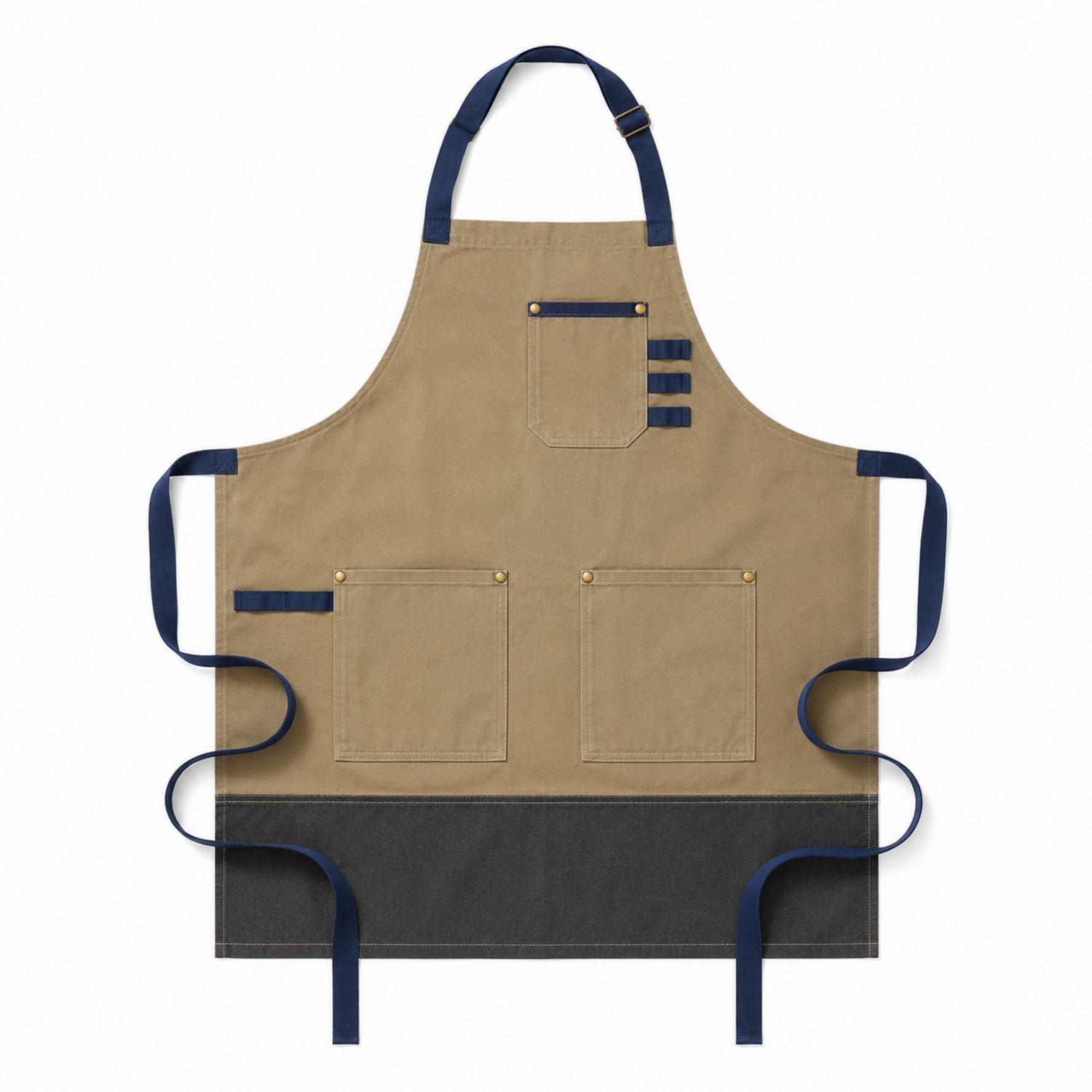 Bistroschürze Beige/Blau mit Taschen