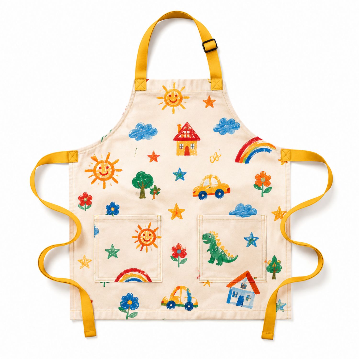 Kinderschürze mit bunten Motiven und Dinosauriern, verstellbar
