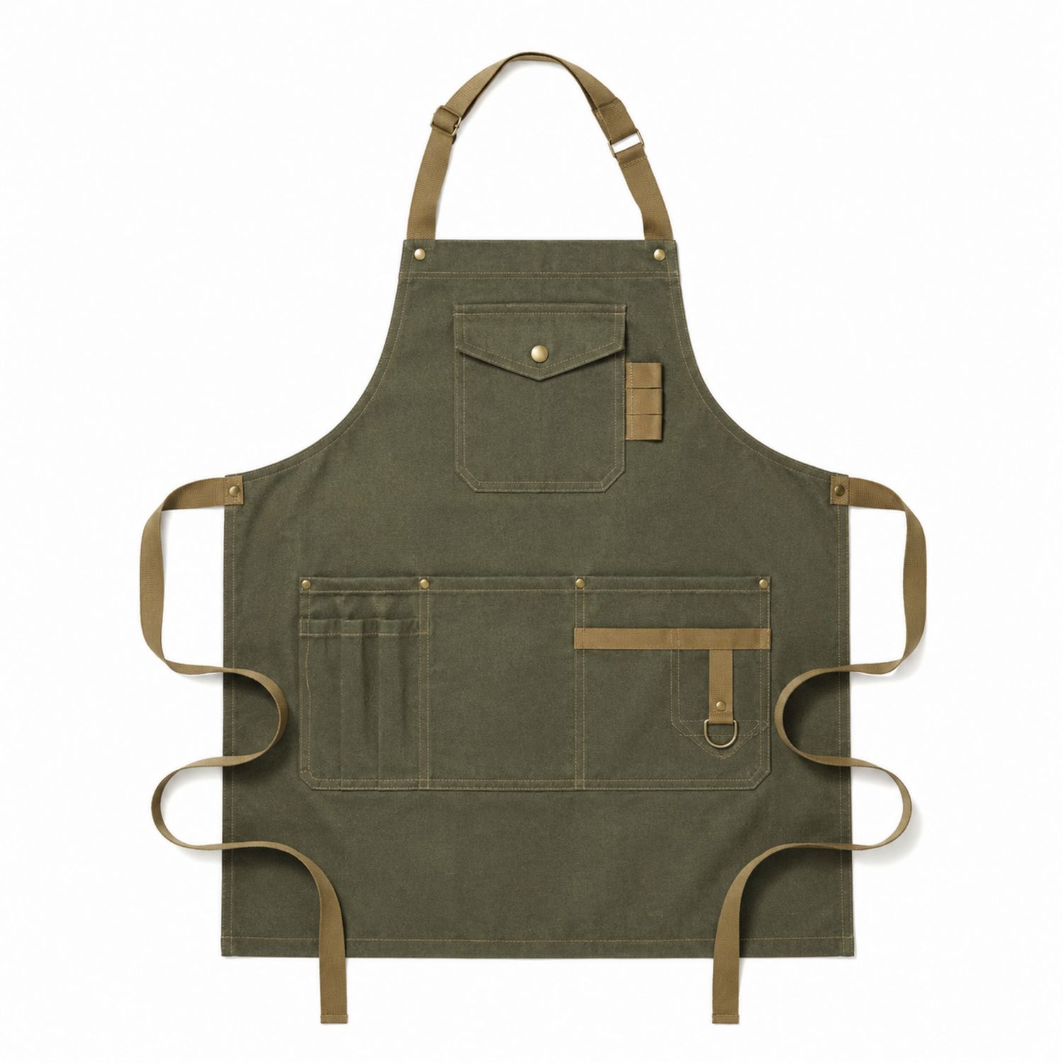 Unisex Grün Arbeitschürze mit Verstellbaren Trägern und Taschen