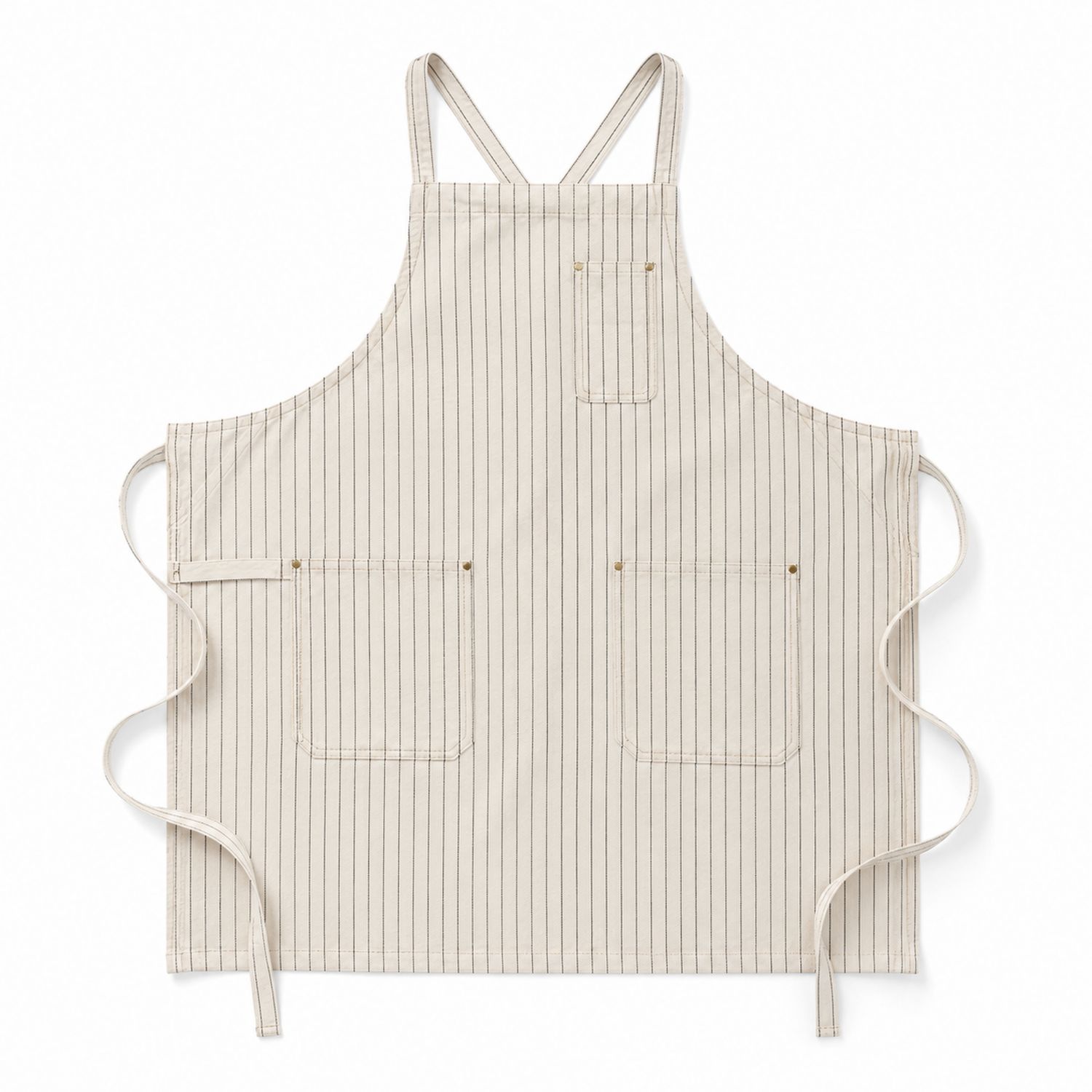 Verstellbare gestreifte Schürze Beige/Schwarz mit Taschen