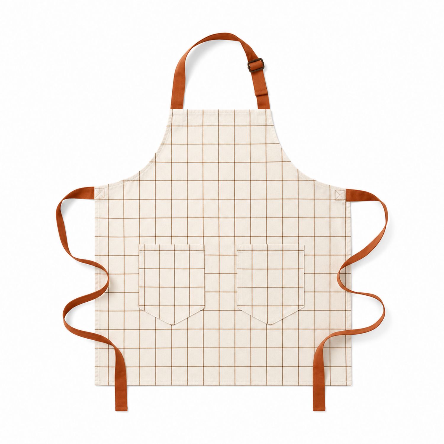 Küchenschürze mit Karomuster und Taschen Beige/Braun