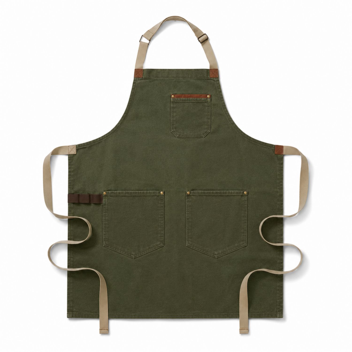 Grüne Schürze mit Mehrfach-Taschen und Verstellbaren Riemen