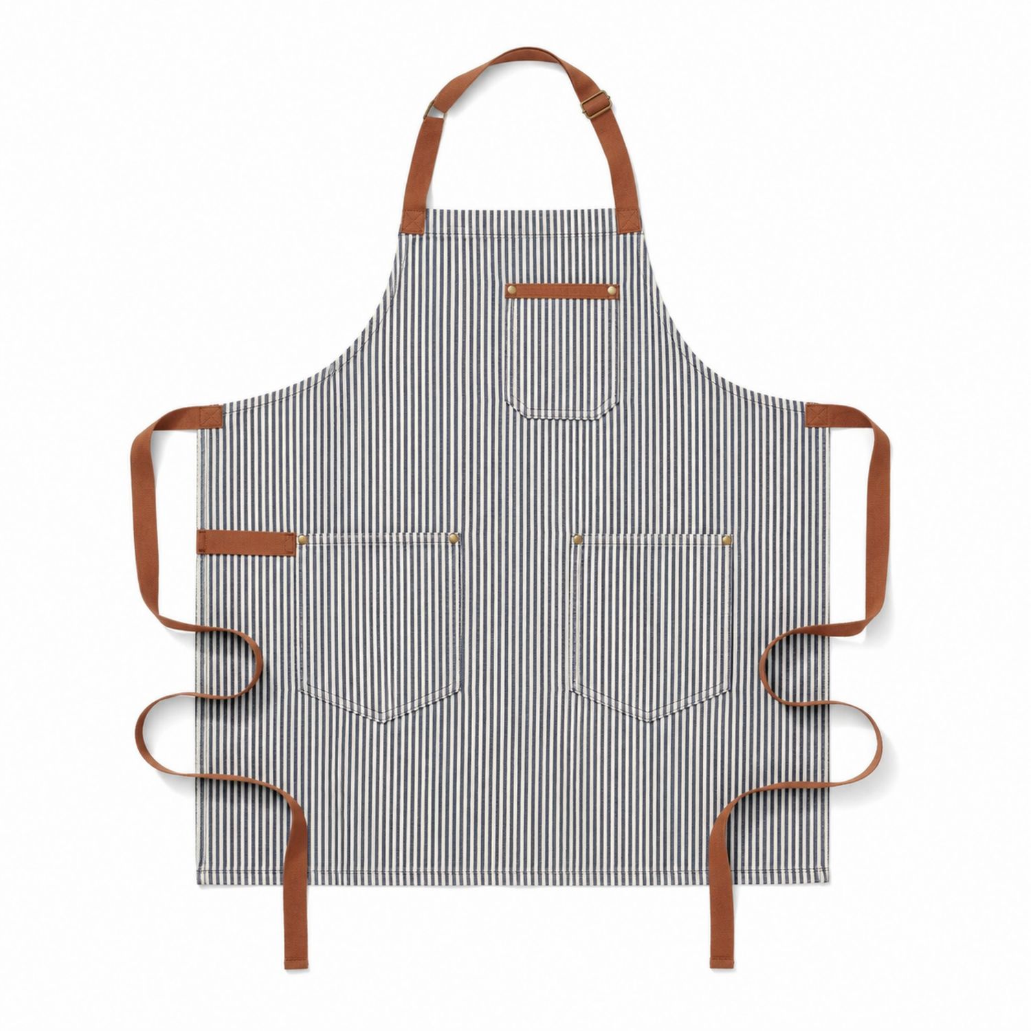 Gestreifte Küchenschürze mit Taschen Braun/Weiß-Blau