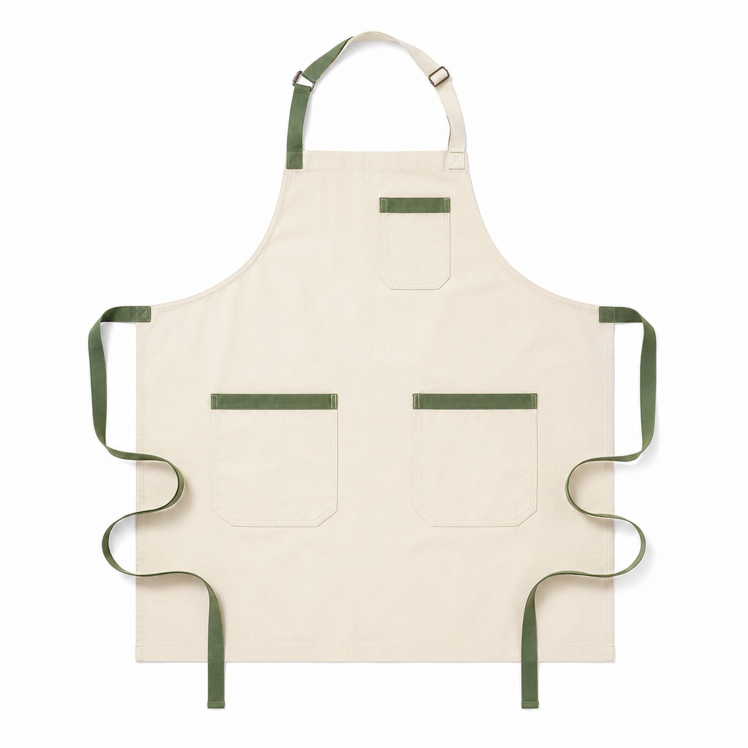 Verstellbare Küchenschürze Beige/Grün mit Taschen