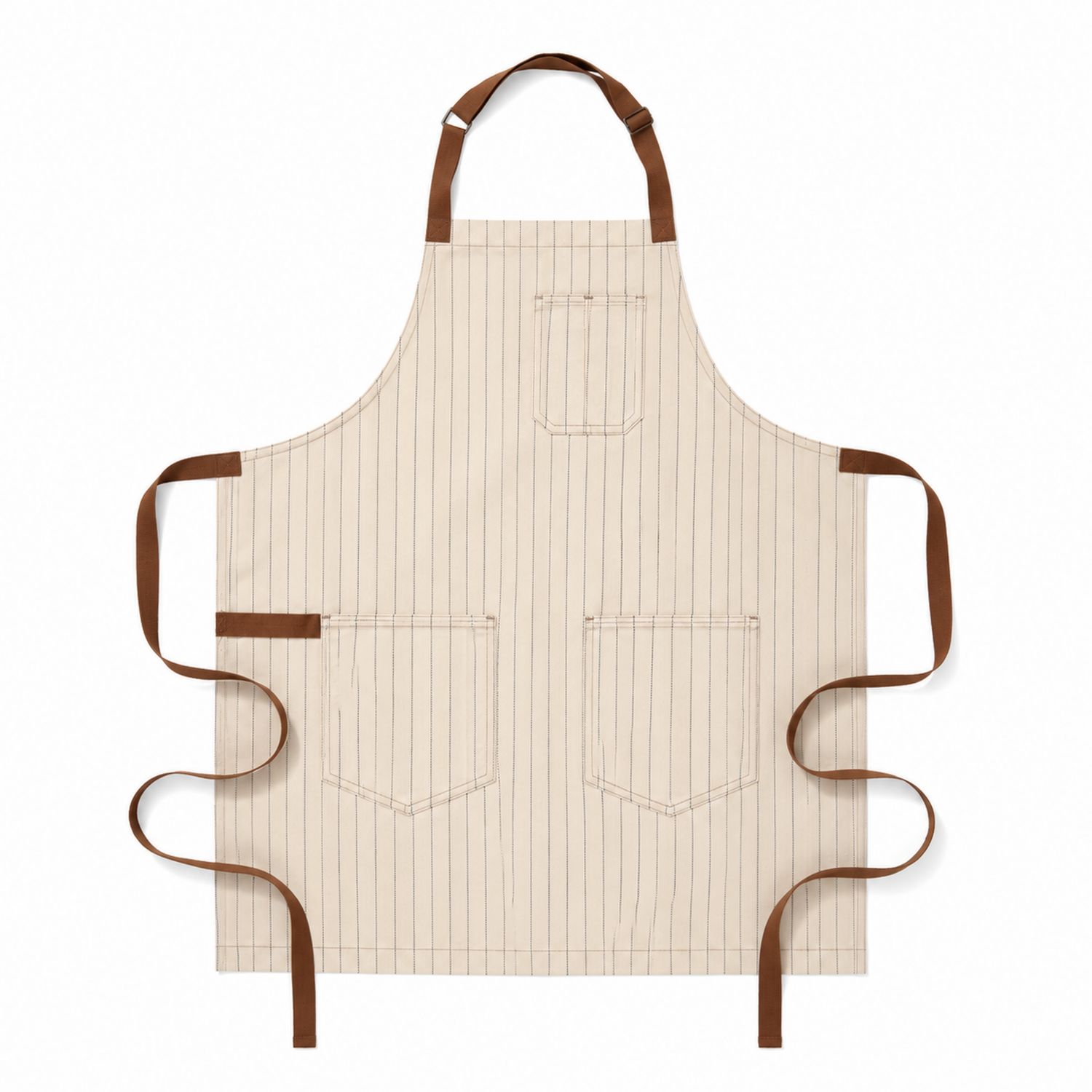 Gestreifte Küchenschürze mit Taschen Beige/Braun