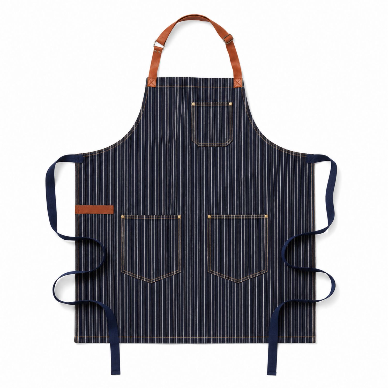 Verstellbare gestreifte Küchenschürze mit Taschen - Blau/Braun