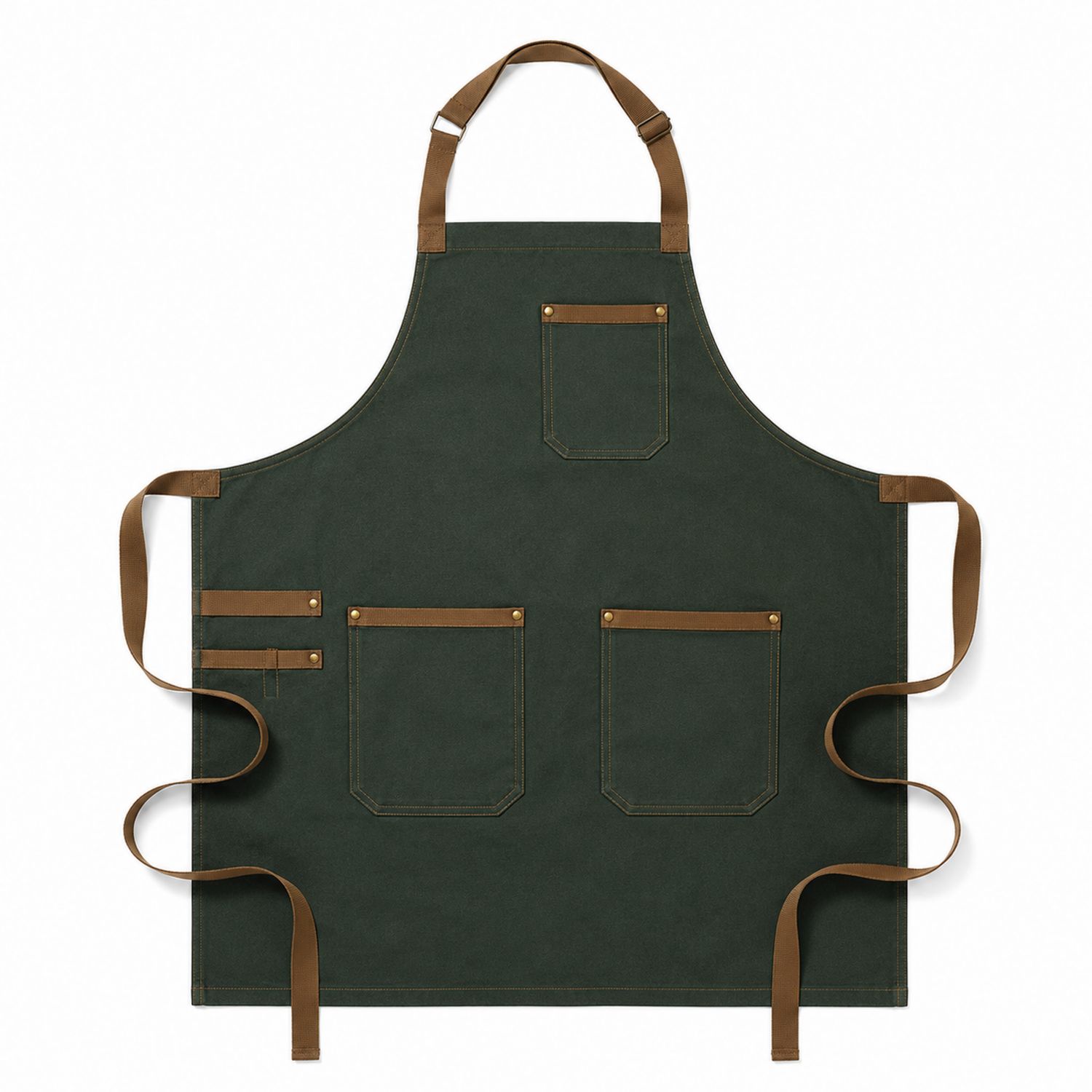 Unisex Arbeitsschürze mit Taschen Dunkelgrün/Braun