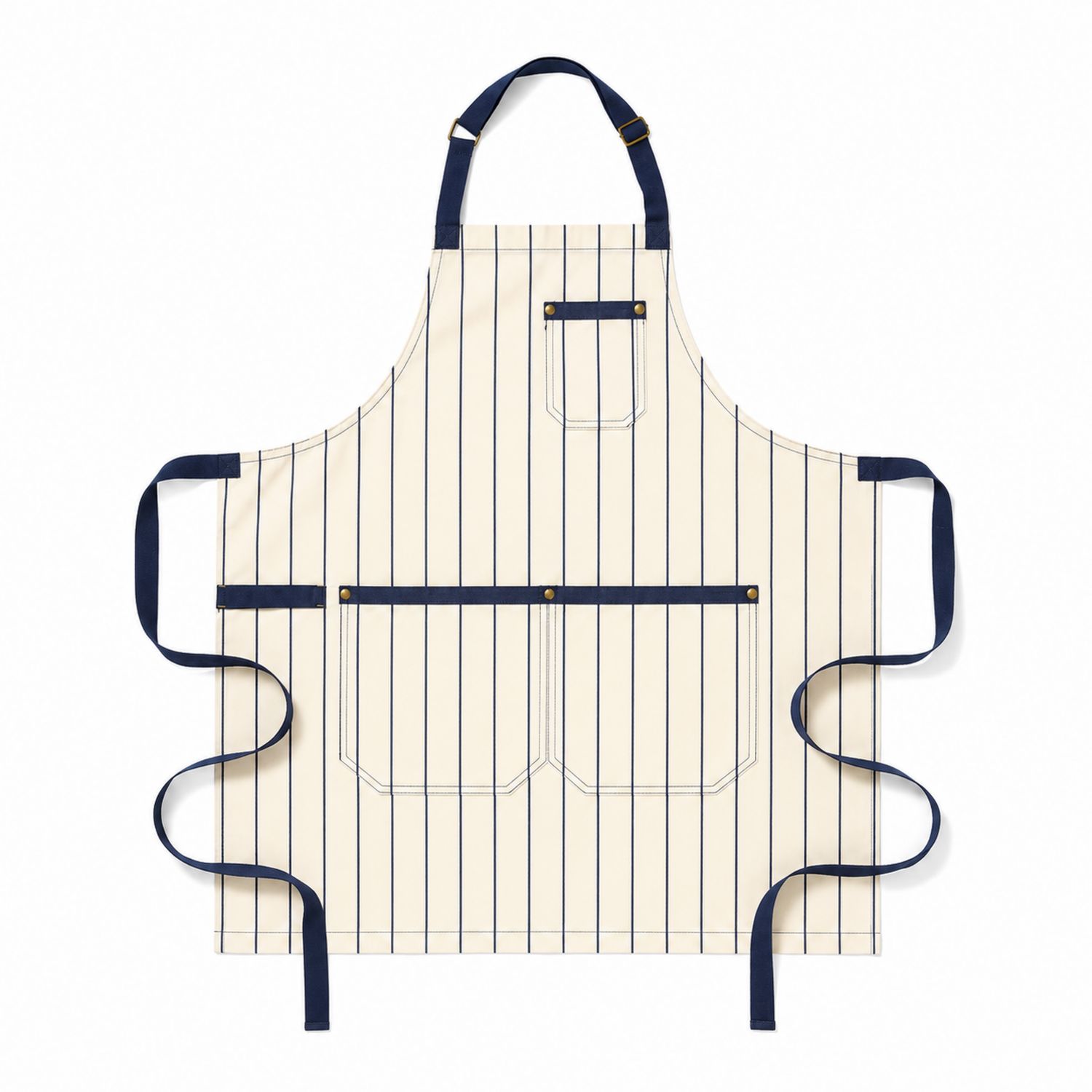 Verstellbare gestreifte Küchenschürze mit Taschen Creme/Marineblau
