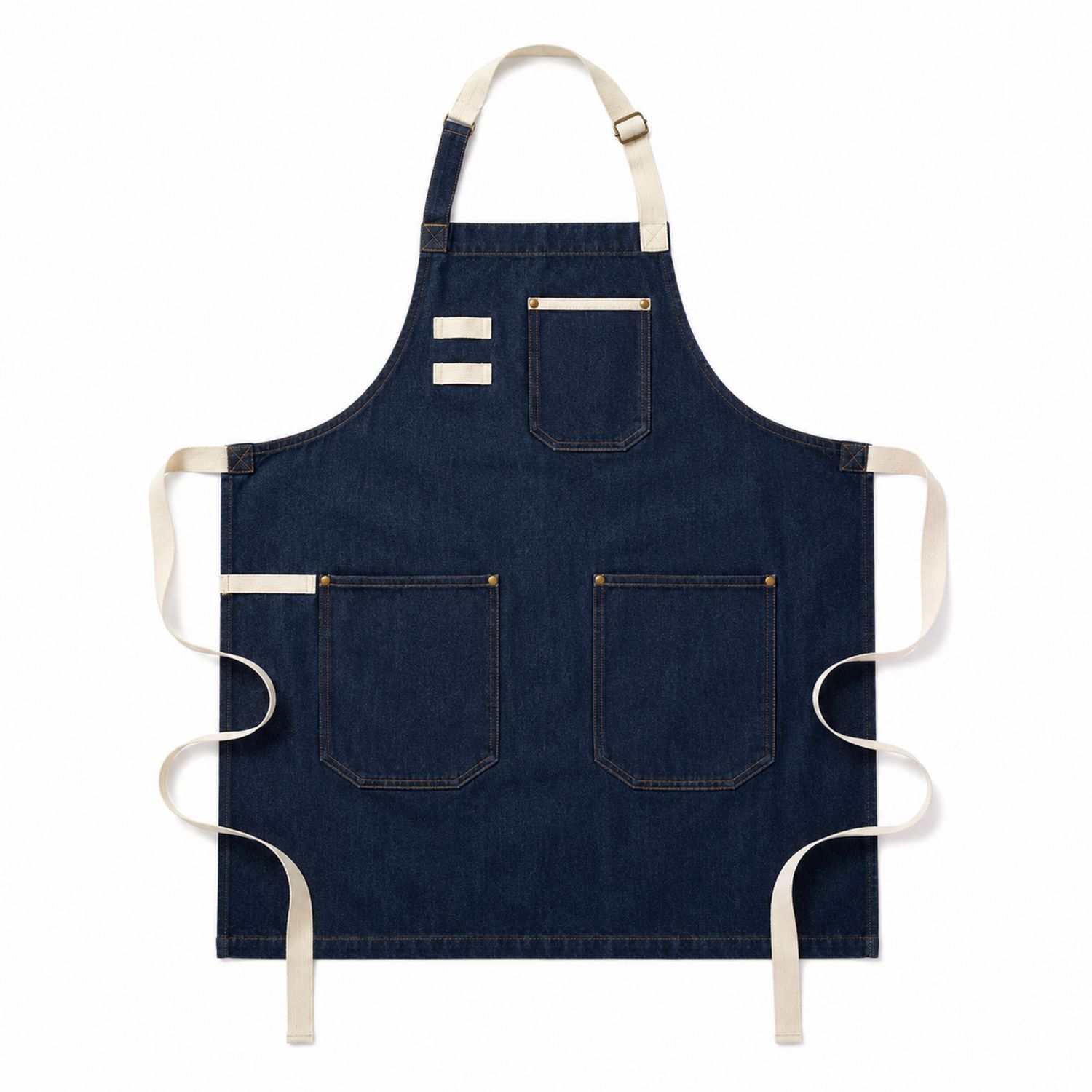 Denim-Schürze mit Taschen und verstellbarem Nackenband, Dunkelblau/Beige