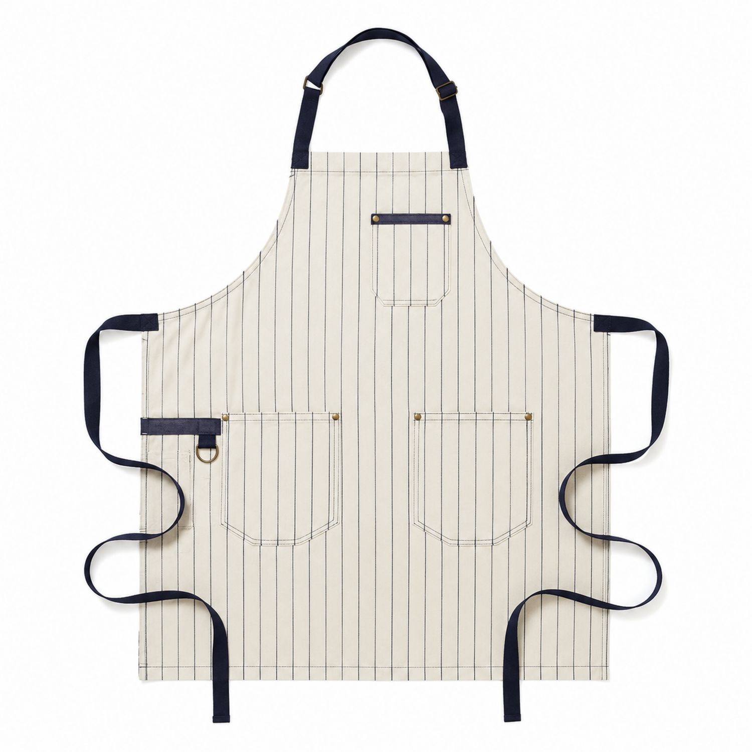 Gestreifte Küchenschürze mit Verstellbaren Nackenträgern, Beige/Schwarz