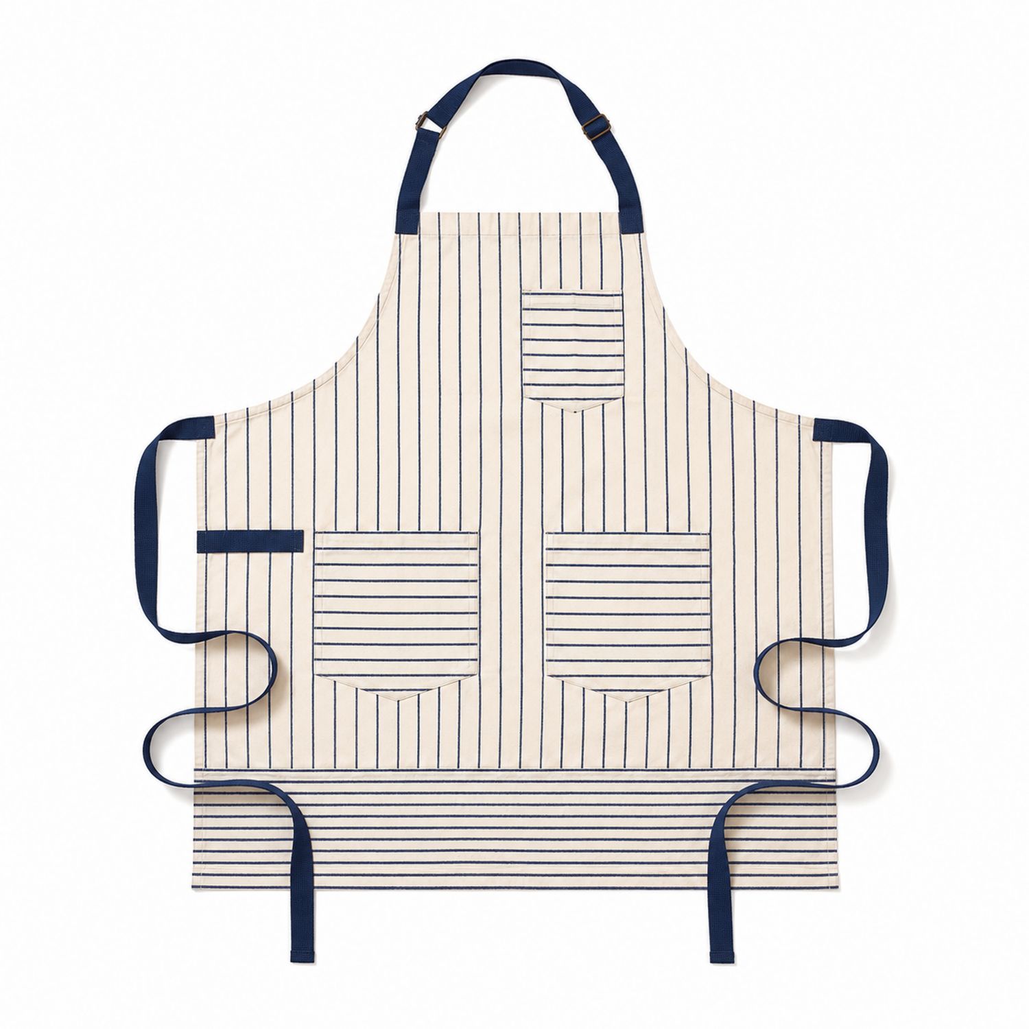 Gestreifte Küchenschürze Beige/Blau mit Verstellbaren Riemen und Taschen