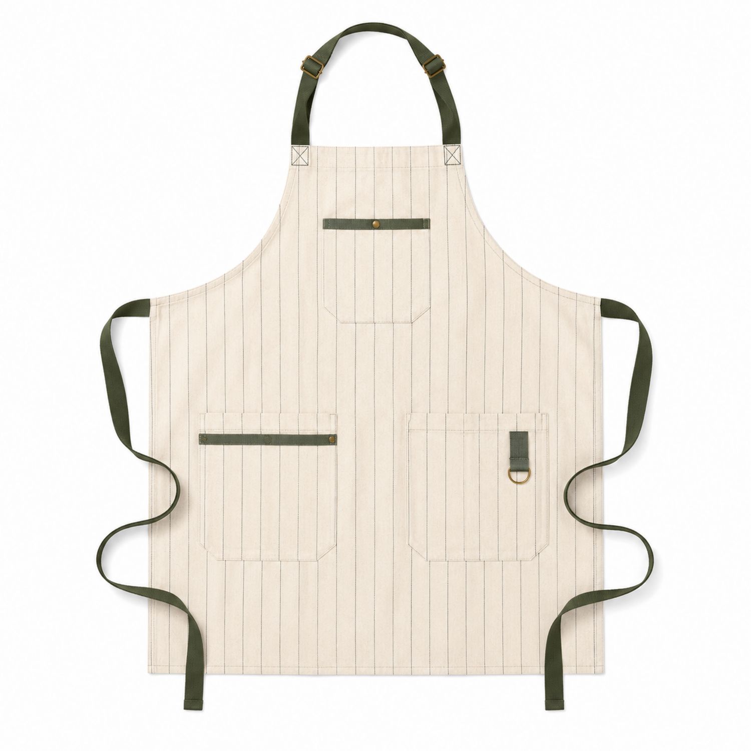 Verstellbare Gestreifte Küchenschürze mit Taschen in Beige/Grün