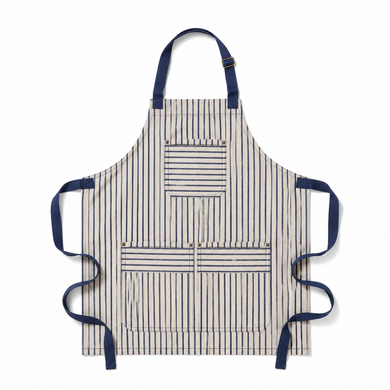 Verstellbare Streifen-Küchenschürze Blau-Weiß mit Taschen