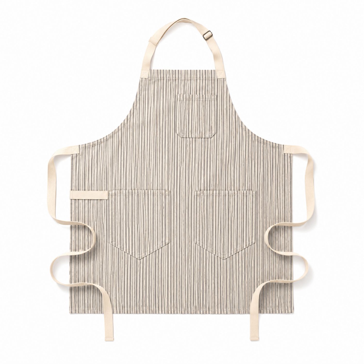 Unisex Gestreifte Küchenschürze Beige/Weiß mit Taschen