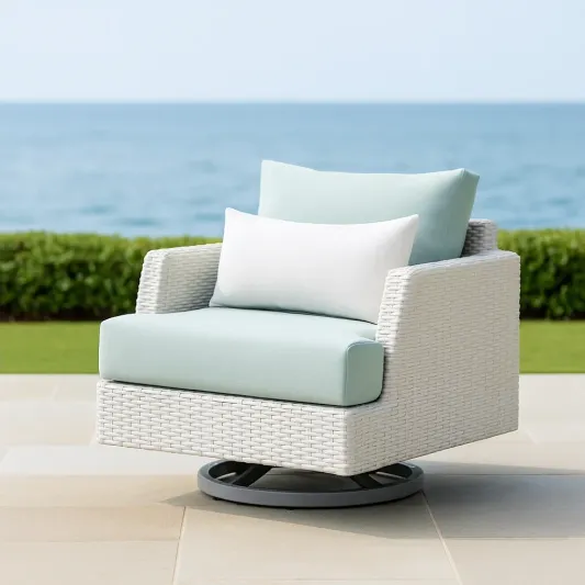 Rattan Sessel Weiß Drehbar mit Kissen-roomovria