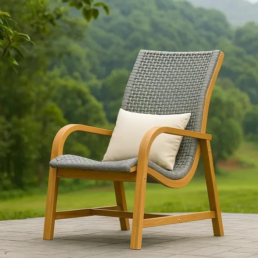 Gartenstuhl aus Holz und Polyrattan, Grau-roomovria