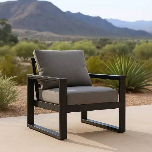 Outdoor-Stuhl Aluminium Schwarz mit grauem Kissen-roomovria