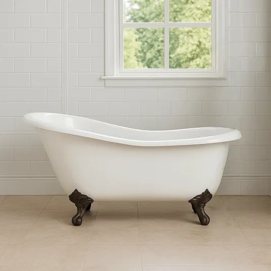 Freistehende Badewanne Gusseisen Emaille Weiß 170cm-roomovria