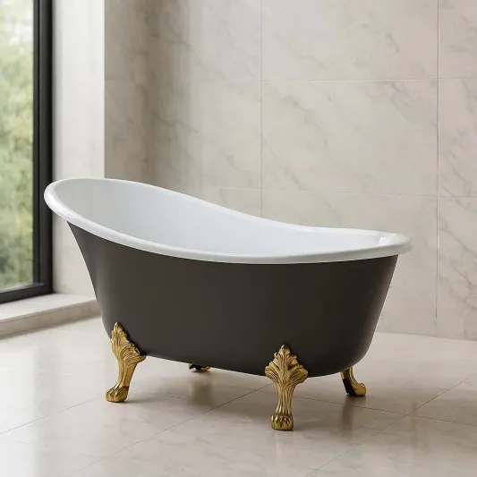 Freistehende Gusseisen-Badewanne aus Acryl Grau mit Goldfüßen-roomovria