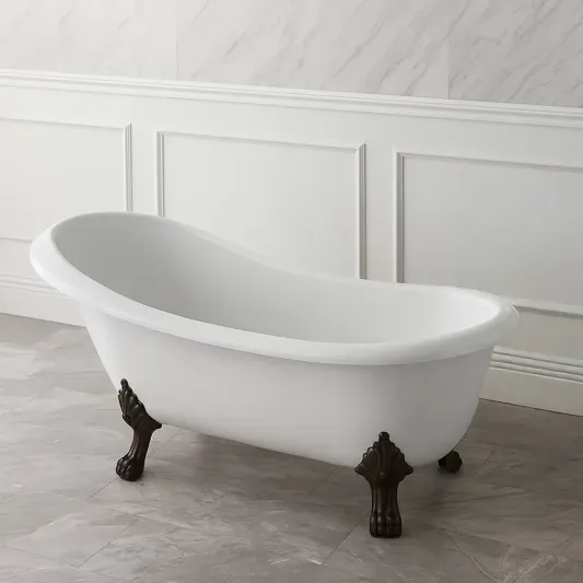 Freistehende Gusseisenbadewanne mit Löwenfüßen Weiß 170 cm-roomovria