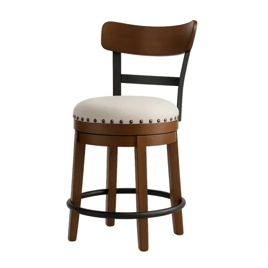Drehbarer Barhocker Massivholz Metall Beige-roomovria