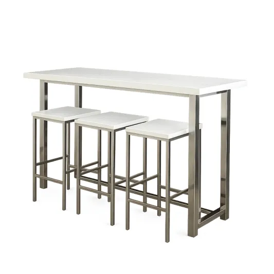 Bartisch Set MDF Edelstahl Weiß 105 cm Höhe-roomovria