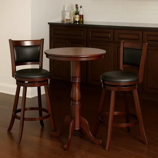 Holz Bar-Set mit Tisch und 2 Barhockern aus PU-Leder-roomovria