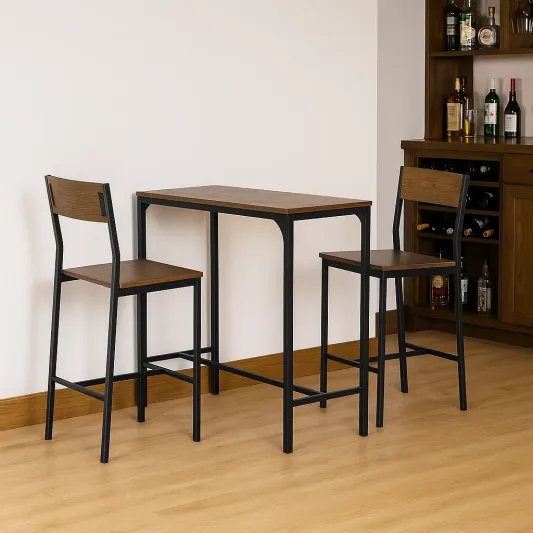 Bar-Set mit Tisch und 2 Stühlen aus Metall und Holz-roomovria