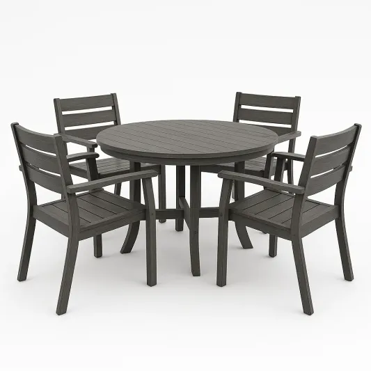 Gartenmöbel-Set Tisch und 4 Stühle aus Kunststoff Grau Ø 100 cm-vornaveli