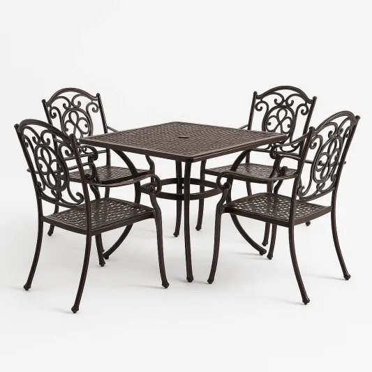 Gartenmöbel-Set aus Aluminium mit quadratischem Tisch und 4 Stühlen in Dunkelbraun-vornaveli