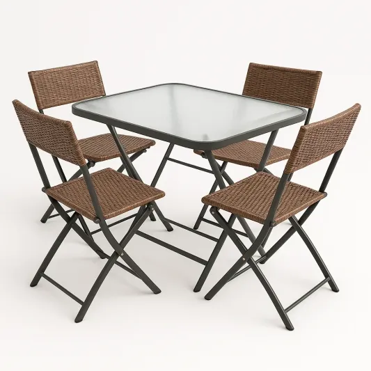 5-teiliges Gartenmöbel-Set aus Metall und Glas, 80x80 cm-vornaveli